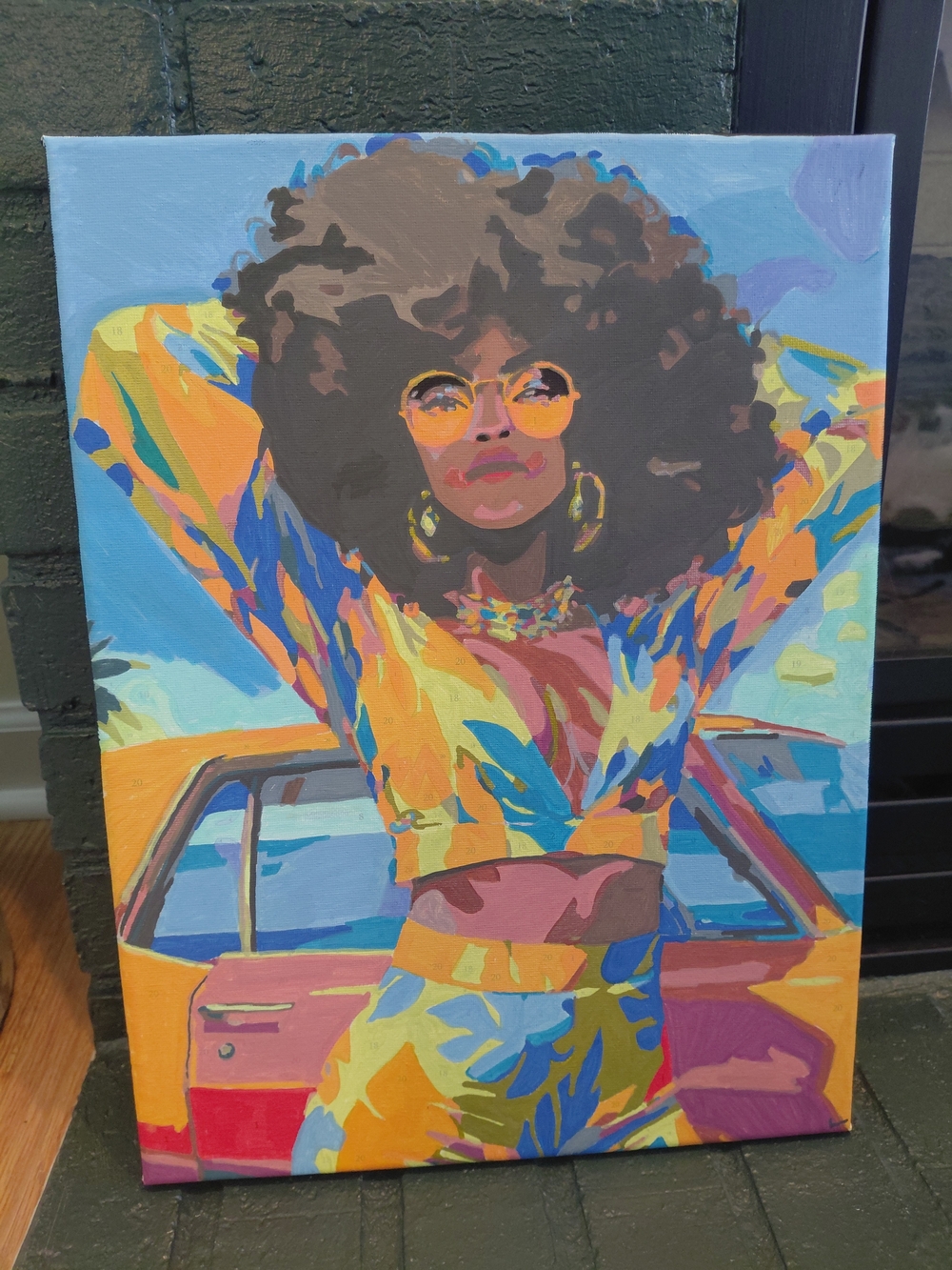Vibrant Afro Portrait Canvas Art in Yellow and Blue